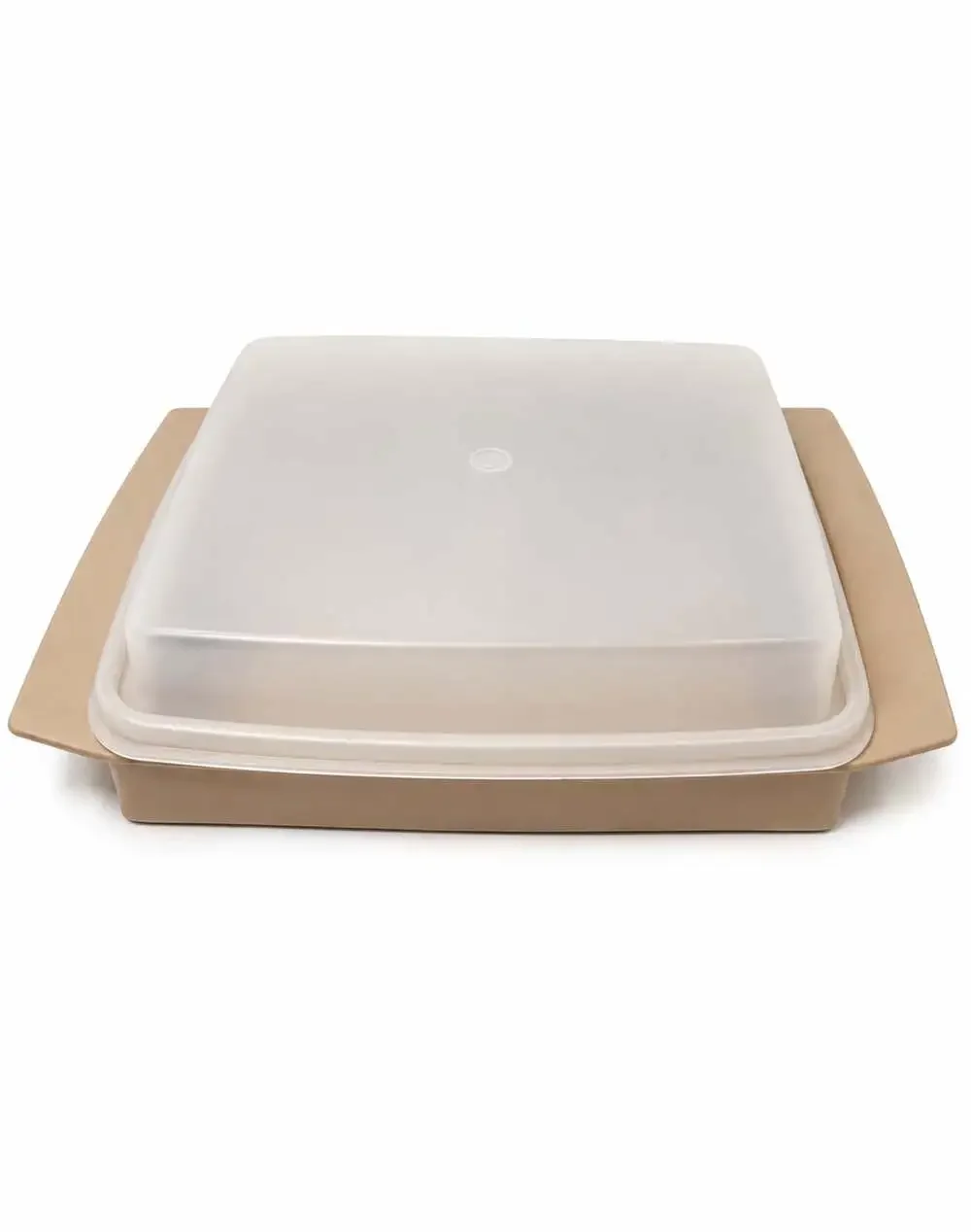 Vintage Tupperware Almond Rectangular Food Carrier or Cake Server with Sheer Lid